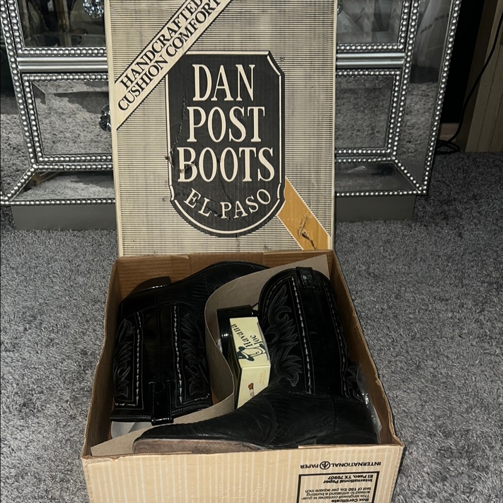 Dan Post Black Cowboy Western Boots Intricate Stitching